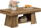 Tohomeor Coffee Table, 47.24" Farmhouse Wooden Rectangular Accent Center Tables with Storage Shelf Thick Base for Living Room, Home Office, Retro Brown