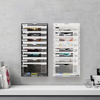 10 Tier Hanging Wall File Holder, Metal A4 Wall Mounted Document Holder, Vertical Hanging Mail Organizer, Magazine Storage Rack with Tray for Office Home Classroom, White