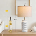 20.5" White Modern Ceramic Bedside Lamp Set of 2 for Bedroom Decor Farmhouse Table Lamp for Living Room Office Dorm