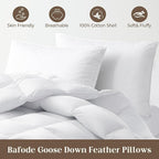Bafode Goose Down Feather Pillows, Soft Bed Pillows Queen Size Set of 2, 100% Soft Cotton Shell,Gusseted Hotel Pillows for Back, Stomach or Side Sleepers