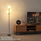 Fiqevs Dimmable Mid Century 3 Globe Floor Lamp with 3 Head Sphere Frosted Glass Shade and Bulbs Included, Modern Black Standing Lamps for Living Room Bedroom Office