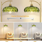 Gold Floor Lamps for Living Room Vintage Green Floor Lamp with Remote Control & Glass Lampshape,Dimmable Mid Century Modern Standing Lamp Tall Flower Lamp Brass Floor lamp for Bedroom Corner