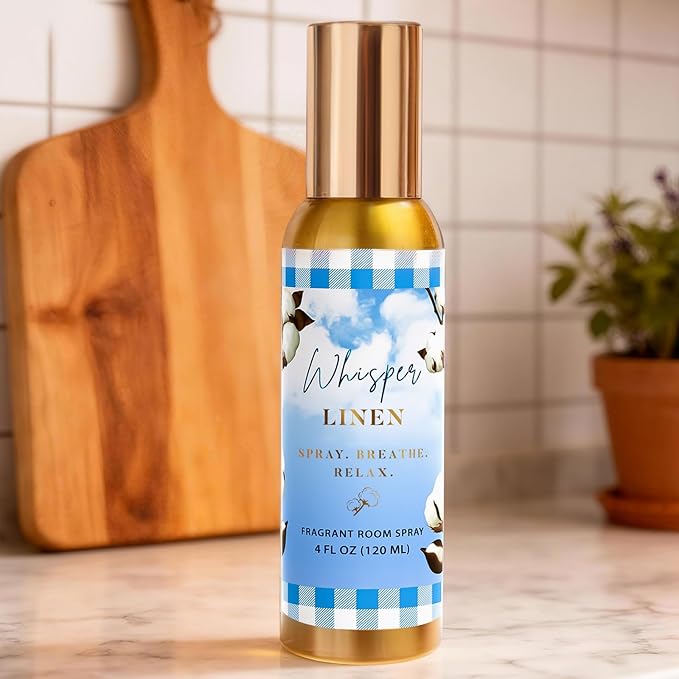 Room Spray, Whisper Linen, 4 fl oz, Air Freshener for Home, Long-Lasting Odor Eliminator for Bathroom and Office