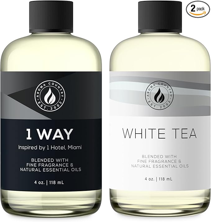 Aroma Country 2-Pack - One Each: White Tea (4 Fl Oz) + 1 Way Miami (4 Fl Oz) Diffuser Oil - Fragrance Oil for Diffuser Refill & Room Spray - Premium Aromatherapy Oils & Home Scent