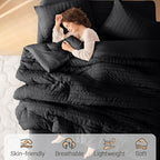 MUXHOMO 7 Pieces King Comforter Set, Seersucker Bed in a Bag King Size, All Season Luxury Bedding Set with Comforter, Flat Sheet, Fitted Sheet, Pillowcases & Shams, Black