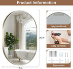 Brushed Nickel Mirror, 17"x30" Oval Bathroom Mirror, Oval Mirror with Brushed Metal Frame, Wall Mount Mirrors Decor for Bathroom, Bedroom, Entryway (Hangs Horizontally or Vertically)