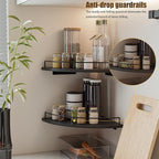 Corner Floating Shelves, Rustic Brown Wood, Set of 2, Wall Mount Storage with Guardrail for Bathroom Kitchen Living Room (Black)