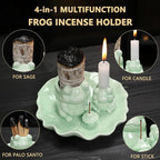 ChangWanna Multifunction 4 in 1 Frog Incense Holder, Palo Santo Holder, Sage Holder, Ceramic Incense Stick Holder for Burning - Cute Ash Catcher Tray for Yoga/Meditation/Home Room Office Decor, Green