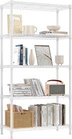 1250 lbs 5 Tier Shelf Metal Storage Shelves Wire Rack Closet Organizers for Garage Kitchen Bathroom Laundry White 11.8" D x 29.5" W x 59.5" H