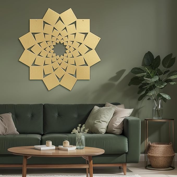 SIGNLEADER Metal Wall Art Decor Abstract Lotus Flower Minimalist Modern Abstract Wall Sculpture Hangings Home Decoration for Living Room, Bedroom, Bathroom, Kitchen, Outdoor - 30" Gold
