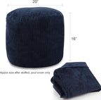 Sexysamba Round Corduroy Pouf Cover Only, 20"x 16" Unstuffed Decorative Ottoman Foot Stool Rest, Washable Storage Bean Bag Chair Floor Pouf Covers for Living Room Bedroom, Navy Blue