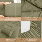 Sasttie California King Comforter Set, 7-Piece Bed in a Bag, Pintuck Bedding Sets for All Season, Includes Comforter, Flat Sheet, Fitted Sheet, Pillowcases and Pillowshams, Olive Green