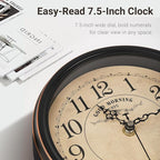 7-Inch Retro Mantel Desk Clocks，Silent Vintage Table Clock with All Metal Frame，Easy to Read Larege Retro Mantel Clocks for Living Room，Fireplace and Shelf Decoration.