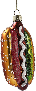 Hanging Ornaments for Christmas Tree 2025 - Hot Dog 3D Glass Blown Tree Decorations, Mini Food Funny Snacks Small Christmas Decor for Xmas Tree Home Outdoor Centerpiece