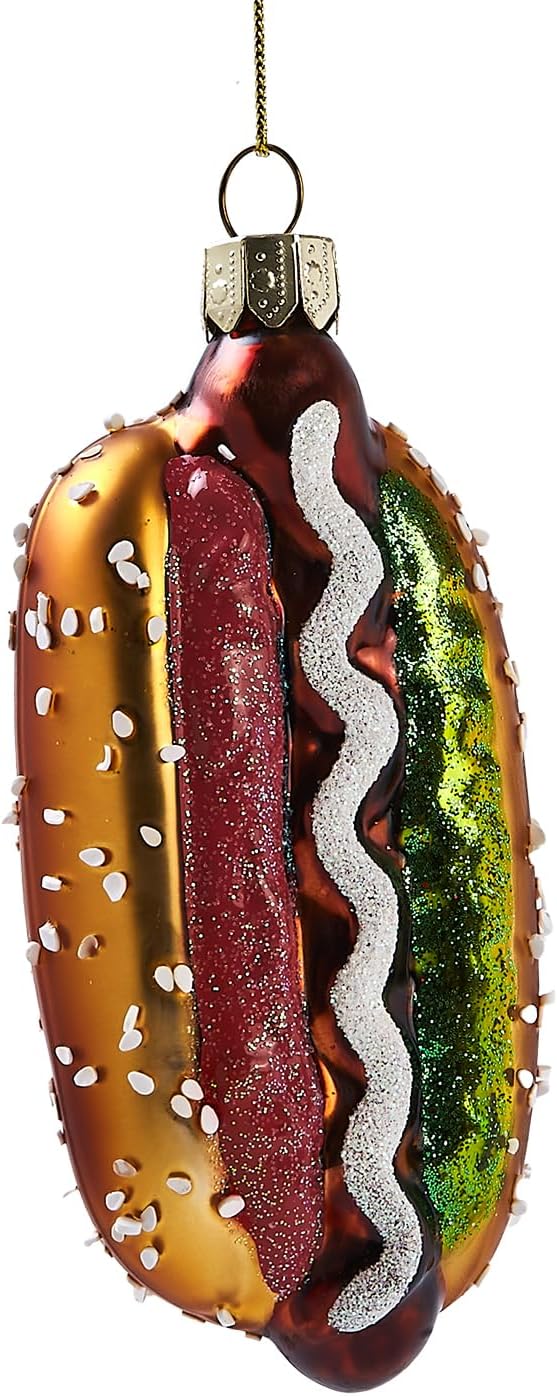 Hanging Ornaments for Christmas Tree 2025 - Hot Dog 3D Glass Blown Tree Decorations, Mini Food Funny Snacks Small Christmas Decor for Xmas Tree Home Outdoor Centerpiece
