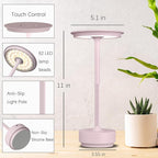 Rechargeable Cordless Table Lamps, 5000mAh Portable LED Table Light, 3 Color Stepless Dimming Battery Powered Metal Table Lamp for Outdoor Patio/Bedroom/Restaurant.(Light Pink)