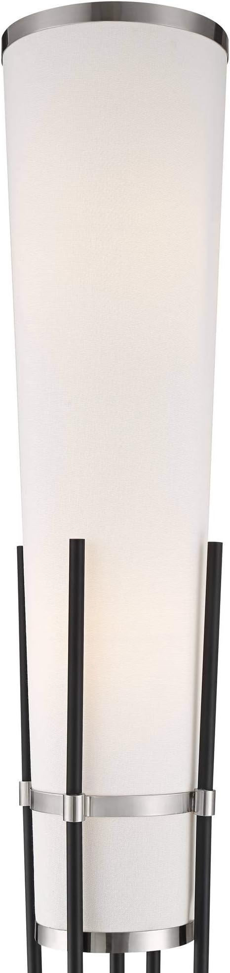 Possini Euro Design Flute Modern Torchiere Floor Lamp Standing 64" Tall Sleek Satin Black Brushed Nickel Metal White Sculptural Linen Shade for Living Room Reading House Bedroom Home Office