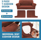 H.VERSAILTEX Sofa Cover 3 Piece T Cushion Loveseat Slipcovers Thick Velvet Couch Cover Stretch T Cushion Sofa Covers for 2 Cushion Couch with 2 Individual T Cushion Covers Washable, Rust