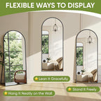Full-Length Floor Mirror with Stand, 58"x19" Arched Style Full Body Standing Mirror for Bedroom, Living Room, Gym, Dorm - Shatter-Resistant & Easy Assembly, Black