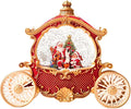Christmas Snow Globe Carriage with Santa Claus – Vintage 8 Songs Musical Box, Automatic Snowfall, Led Light, USB or Battery Powered,for Christmas Festival Home Fall Decoration Gifts, Red