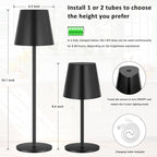 Kakanuo Cordless Table Lamp, 3 Color Stepless Dimming, 5000mAh Rechargeable Battery Powered, Outdoor LED Lamps, for Dining Room, Living Room, Bedroom, Bar, Cafe, Restaurant, Patio, Camping - Black