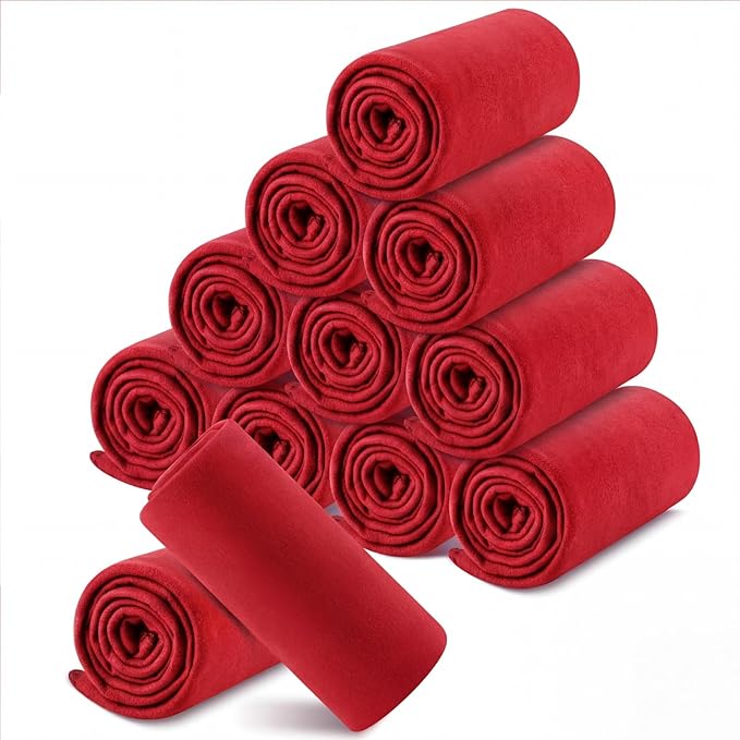 Newwiee 12 Pcs Fleece Throw Blankets Bulk 50'' x 60'' Oeko-tex Standard 100 Certified Spring Outdoor Wedding Guest Blankets Lightweight for Sleepover Donation Lap Pet Sofa Home (Red)