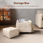 Square Ottoman with Storage Set of 2, Leather Coffee Table Ottoman, Multifunctional Foot Rest Stool with Storage for Living Room & Bedroom