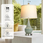 Modern Green Table Lamp Set of 2, 24" Ceramic Table Lamp with USB A+C Ports,Classic Beside Lamps Nightstand Lamp Modern Lamp for Living Room, Bedroom & Office -LED Bulbs Included
