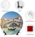 10 Inch Decorative Plate, Venice Dinner Plate, Cityscape on a Sunny Day with Rialto Bridge Print Ornament Display Plate for Fine Dining, Upscale Events, Dinner Parties, Weddings, Catering Christmas