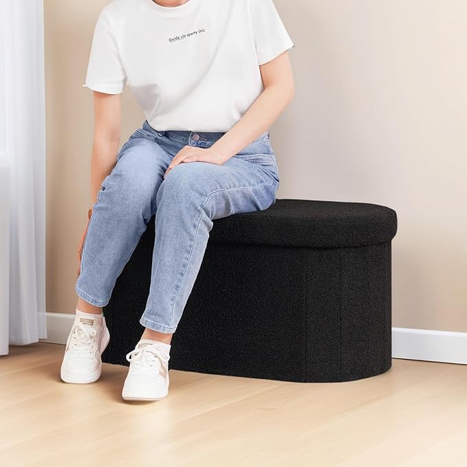 30 Inches Ottoman with Storage,Bedroom Bench with Storage, Ottoman Foot Rest for Living Room,30" L x 15" W x 15" H-Black