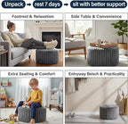 Tiita Round Stuffed Pouf Ottoman, Stripe Faux Fur Poufs with Foam Chunk Filling, Furry and Fluffy Pouf 21×21×12 inch Foot Stool Storage Ottoman,Puff Office Foot Rest for Couch Living Room, Grey