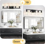 5-Light Black Bathroom Vanity Light, Modern Vanity Lighting Fixture for Bathroom, 31" Matte Light Fixture, Wall Sconces with Clear Glass Shade, Black Bathroom Wall Light Over Mirror