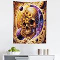 Ambesonne Trippy Tapestry, Neo Traditional Floral Ornate Skull with Earthy Leaves Space Scenario, Fabric Wall Hanging Decor for Bedroom Living Room Dorm, 23" X 28", Apricot Blue Violet Taupe