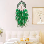 Green Dream Catcher Wall Decor Crystal Tree of Life Dream Catchers Handmade Feather Dreamcatcher Wall Hanging Ornament for Bedroom Living Room Home Decor