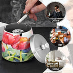 Red Tulip Spring Ashtray with Lid, Outdoor Ashtrays for Patio, Stainless Steel Ashtray Odorless Smokeless for Home Office Balcony
