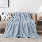 DISSA Fleece Blanket Twin Size – 60x80, Grey – Soft, Plush, Fluffy, Fuzzy, Warm, Cozy – Perfect Throw for Couch, Bed, Sofa - with Pompom Fringe - Flannel Blanket