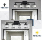 Crystal Modern Bathroom Light Fixtures, 4-Light Black Bathroom Vanity Wall Light, Vanity Lights for Mirror, Restroom, Bedroom (E26 Socket, Bulbs Not Included)