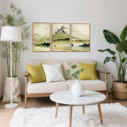 CHDITB Zen Landscape Framed Canvas Wall Art Set, Green Ink Wash Wall Decor, Mountain Lake Bamboo Art Spiritual Wall Painting, Vintage Ink Wash Art Prints for Living Room, Bedroom, Office-16 x24 x3