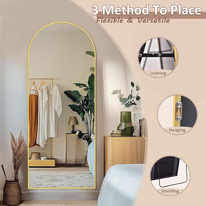Full Length Mirror, 59" x 18" Arched Full Body Mirror Large Standing Floor Mirrors, Mirrors for Bedroom, Bathroom, Living Room Standing or Wall Leaning, Gold