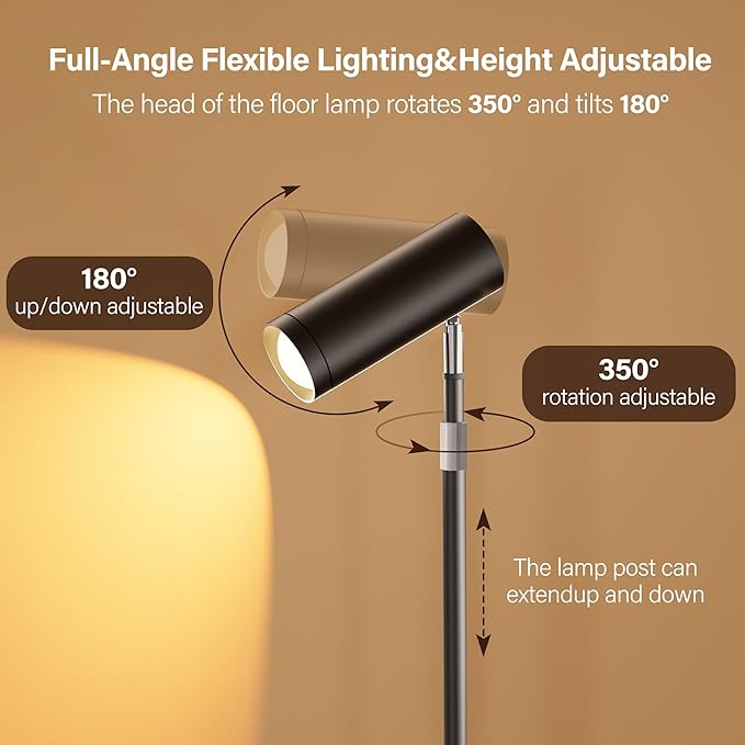 Spotlight Floor Lamp, Tall LED Standing Lamp with Remote/Touch Control, 2700K-6500K, 350°Rotating Head Standing Lamp, Reading Floor Lamp for Living Room, Bedroom, Office & Wall Art, Black