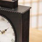 MODE HOME Vintage Mantel Clock, Large Rustic Distressed Metal Table Clock with Handle, Silent Non-Ticking Quartz Movement, Antique Brown Fireplace Shelf Desk Clock for Living Room Bedroom Office
