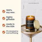 Calyan Wax Co. Vetiver & Tonka Scented Candle - 57 Hour Burn - Luxury Non Toxic Soy Wax Candles - Long Lasting Amber Glass Jar Candle for Home - 7.2oz