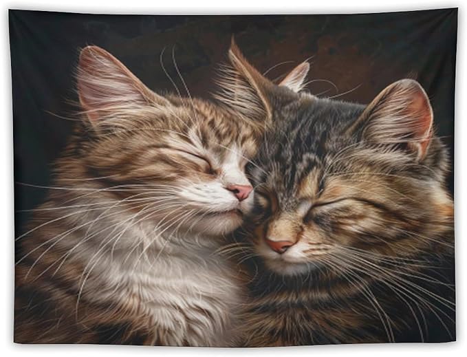 VUMIVI Cat Tapestry Adorable Animals Two Kittens Snuggling Together Vintage Print Realistic Design Tapestry Wall Hanging for Living Room Bedroom Dorm Classroom Aesthetic Decor W40xL30in