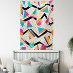 Ambesonne Indie Tapestry, Eighties Memphis Fashion Style Geometric Abstract Colorful Design Dots Funky, Wall Hanging for Bedroom Living Room Dorm Decor, 60" X 80", Cream Pink
