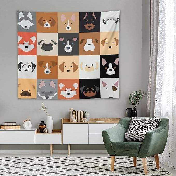 VUMIVI Dog Tapestry Funny Cartoon Pet Patterns Colorful Illustrations Square Animals Tapestry Wall Hanging for Living Room Bedroom Dorm Classroom Aesthetic Decor W60xL50in