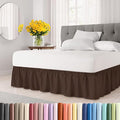 Wrap Around Dust Ruffle Bed Skirt - Brown - for King Size Beds with 21 Inch Drop - Easy Fit Elastic Strap - Adjustable Pleated Bedskirt w/Brushed Fabric - Wrinkle Free - for Women, Men, Kids & Teens