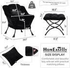 Lazy Chair with Ottoman, Large Black Lounge Accent Chair with Ottoman and FA Throw Pillow, Comfy Plush Reading Chair for Living Room Bedroom Dorm Room Office Apartment Relaxing Use