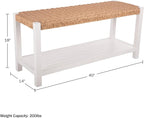 Alaterre Furniture Bench with Handcrafted Woven Rope Seat - Newport Collection 40-Inch Wood Bench with Storage Shelf for Entryway or Bedroom - Indoor Furniture (White)