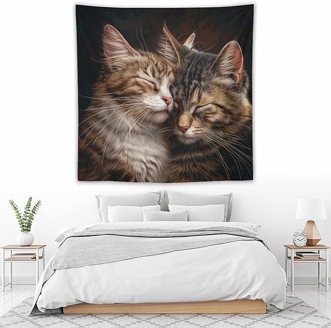 VUMIVI Cat Tapestry Adorable Animals Two Kittens Snuggling Together Vintage Print Realistic Design Tapestry Wall Hanging for Living Room Bedroom Dorm Classroom Aesthetic Decor W60xL60in