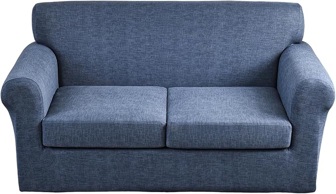KRFOONN 3 Piece Stretch Sofa Couch Covers for 2 Cushion Couches Printed Loveseat Slipcover with 2 Separate Seat Cushion Covers Washable Sofa Slip Covers Furniture Protector (Loveseat, A1), Medium